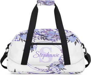 Kids Duffle Bag Personalized Gym Bag Overnight Bags, Ideal for Travel and Sports, Suitable for Men Women for Gym, Dance, Yoga, Durable Waterproof Sport Overnight Handbags Purple Floral