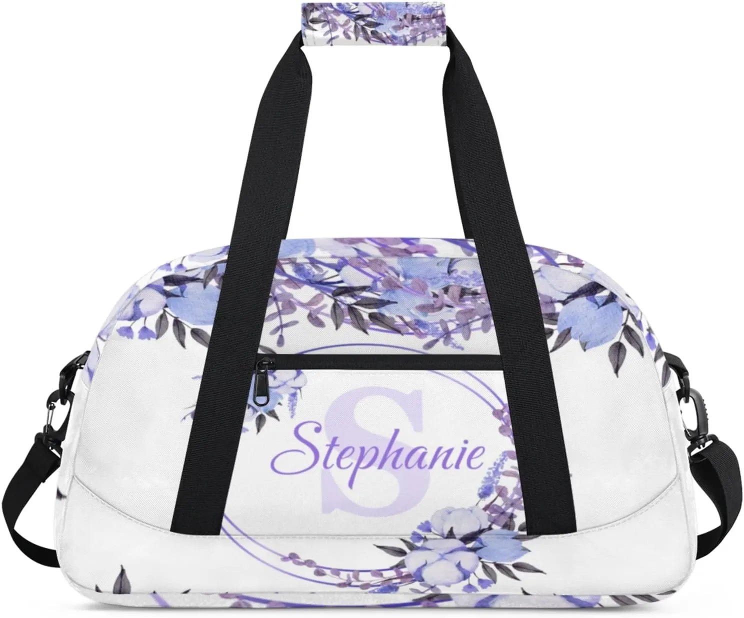 Kids Duffle Bag Personalized Gym Bag Overnight Bags, Ideal for Travel and Sports, Suitable for Men Women for Gym, Dance, Yoga, Durable Waterproof Sport Overnight Handbags Purple Floral