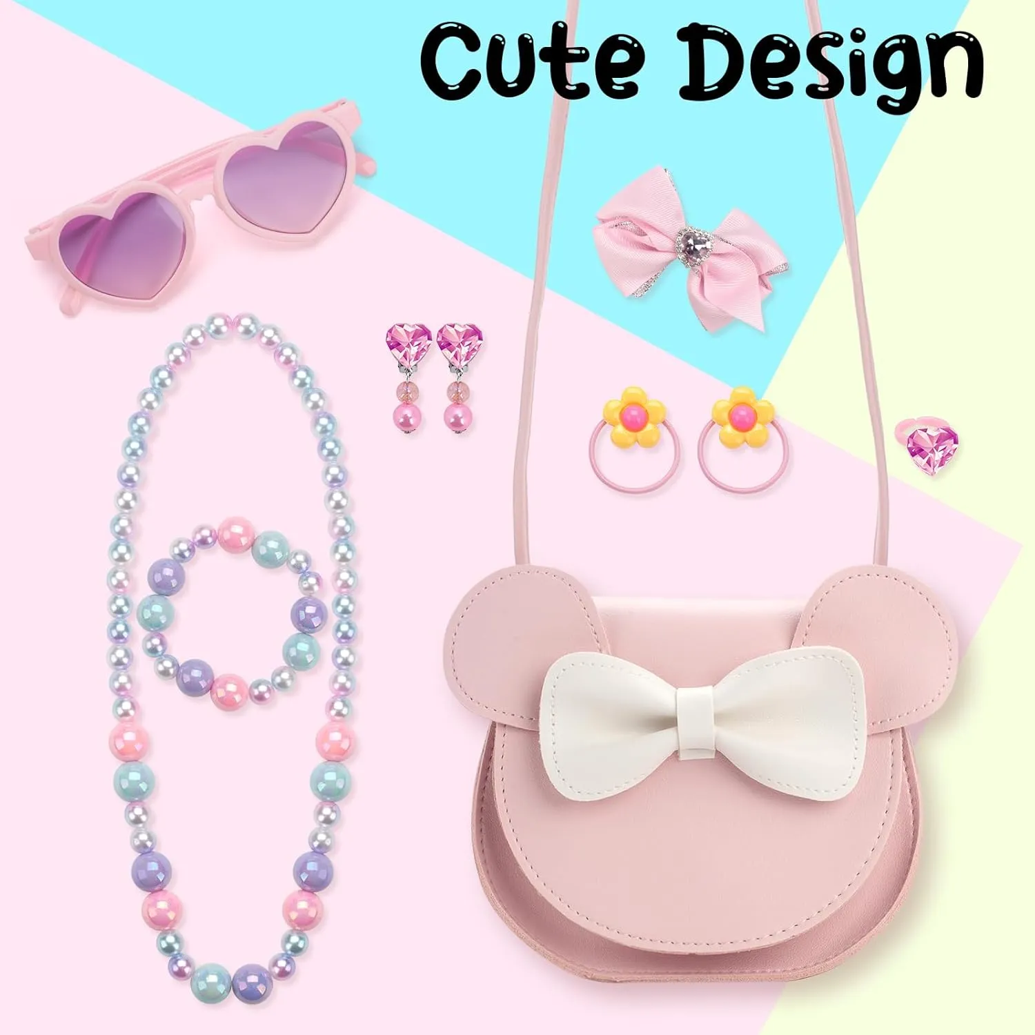 Kids Purse Toddler Gifts for Girls, Cute Little Girls Purse Mouse Ear Crossbody Bag, Princess Handbags for Age 3-14