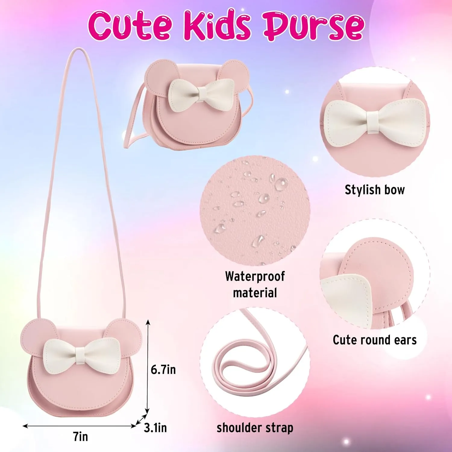 Kids Purse Toddler Gifts for Girls, Cute Little Girls Purse Mouse Ear Crossbody Bag, Princess Handbags for Age 3-14