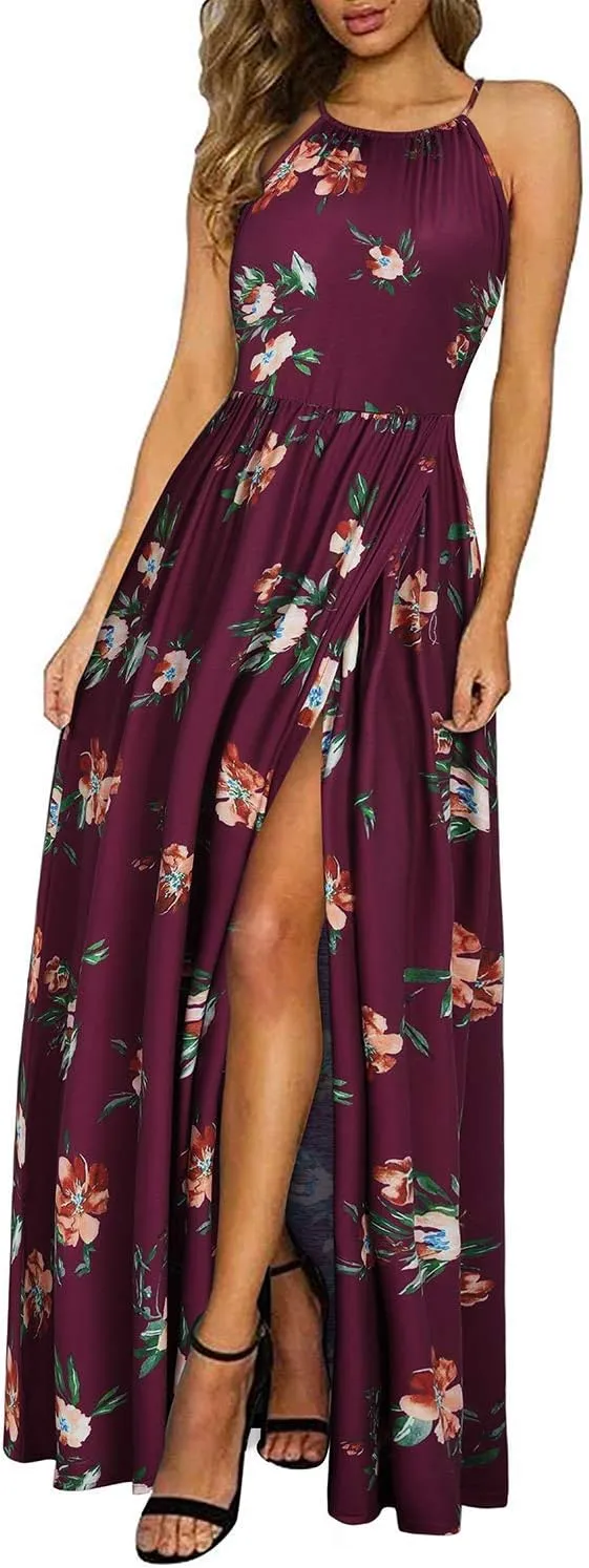 KILIG Women's Summer Maxi Dress 2025 Casual Sleeveless Split Floral Sundress Beach Vacation Flowy Long Dresses