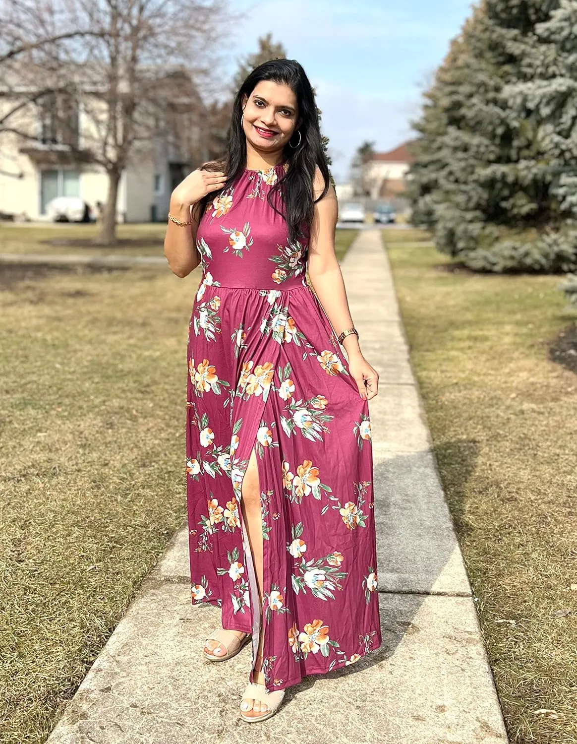 KILIG Women's Summer Maxi Dress 2025 Casual Sleeveless Split Floral Sundress Beach Vacation Flowy Long Dresses