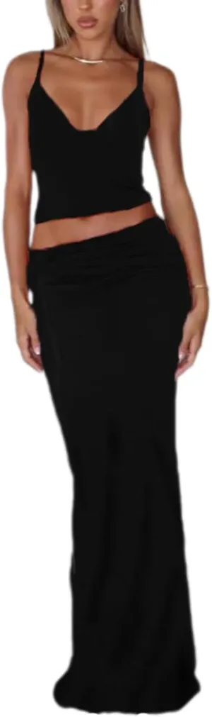ksotutm Maxi Skirt Set Floral Print Halter Top Maxi Skirt Sexy Going Out Outfits for Women