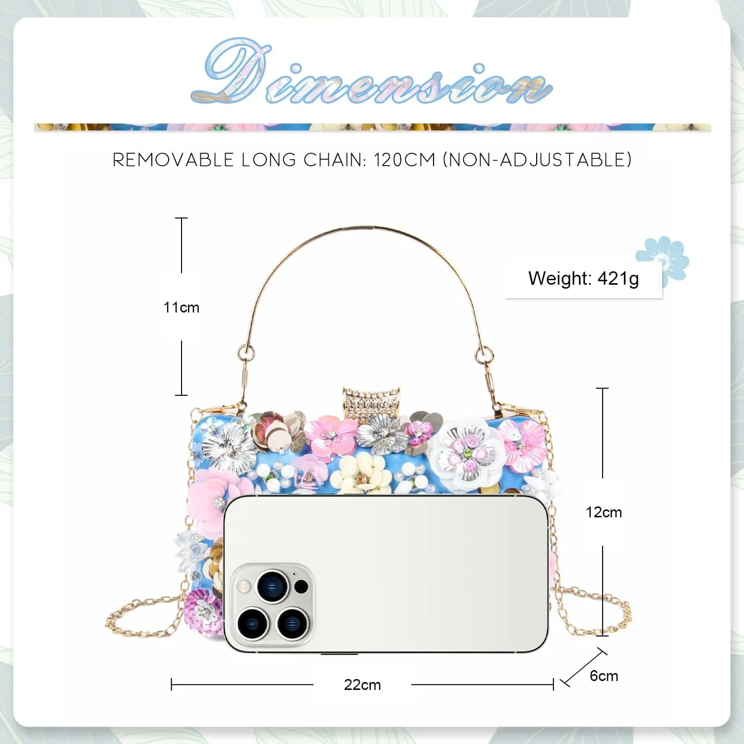 KUANG! Women's Floral Flower Evening Handbags Colorful Rhinestone Clutch Purses Floral Bride Wedding Chain Shoulder Bag