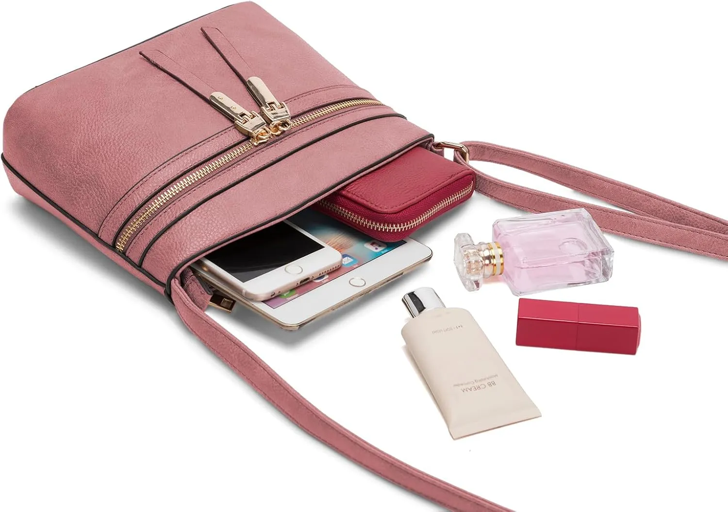 LA TERRE Zipper Pocket Crossbody Bags, Lightweight Medium Crossbody Purses Women's Shoulder Handbags