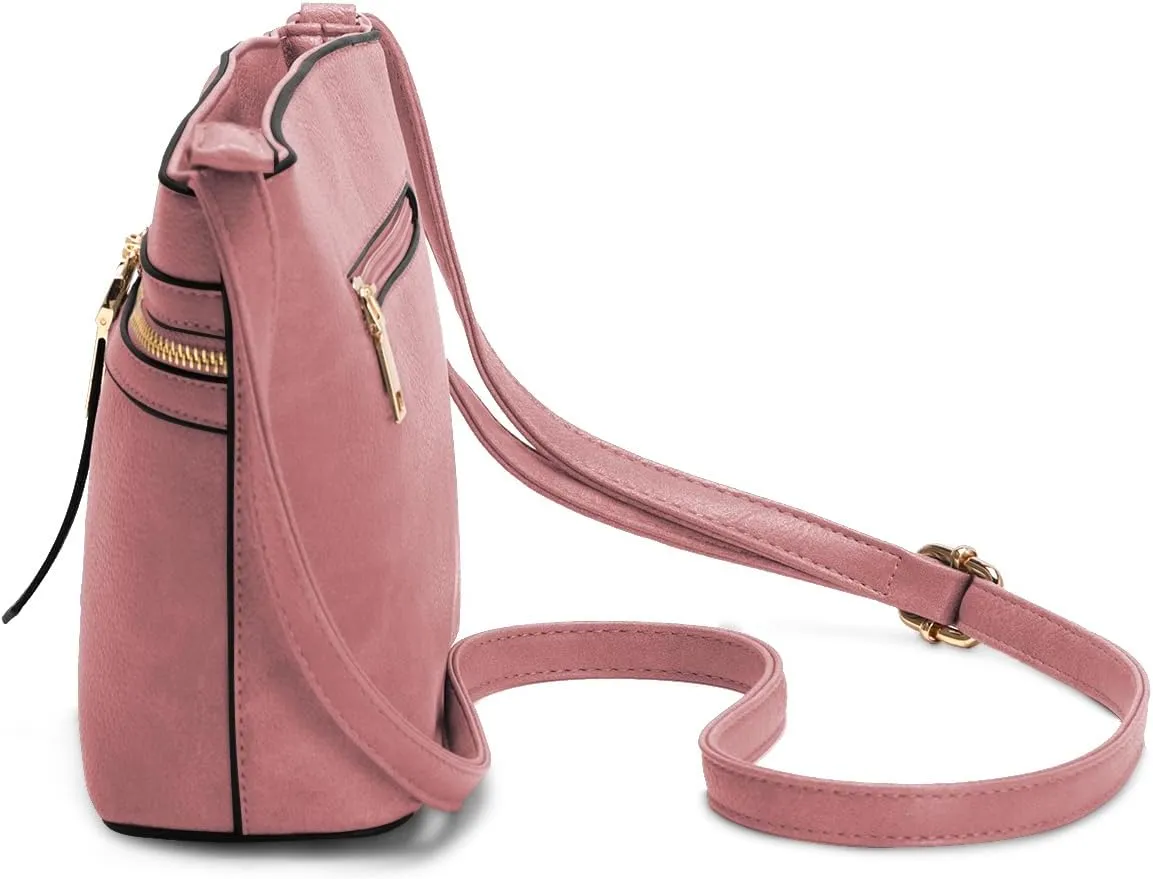 LA TERRE Zipper Pocket Crossbody Bags, Lightweight Medium Crossbody Purses Women's Shoulder Handbags