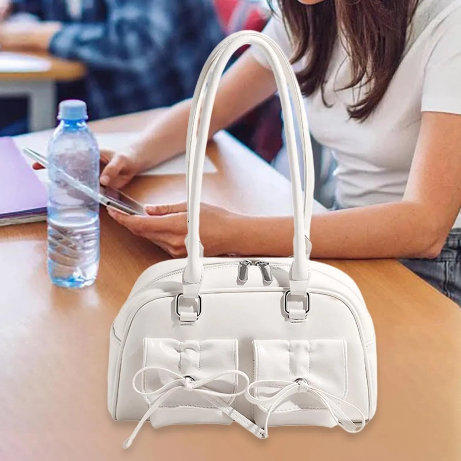 Ladies PU Leather Bow Tie Shoulder Bag for Work And Events