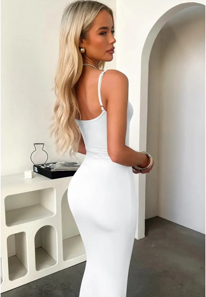 LAGSHIAN Women's Summer Casual Slip Maxi Dress Sexy Spaghetti Strap Bodycon Long Dresses