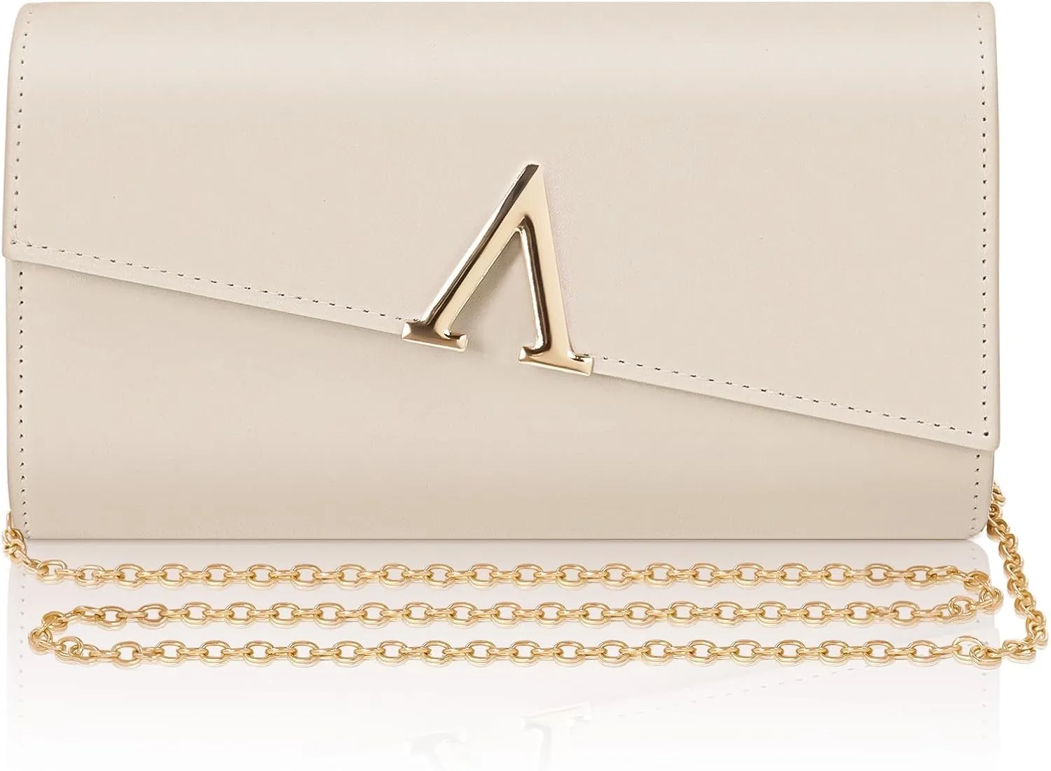 Larcenciel Nude Clutch Purses for Women, Fashion Envelope Evening Bags with 2 Chain Straps, Chic V-Shaped Metal Accent Party Bag, Faux Leather Ladies Handbag for Formal Events, Cocktail, Wedding, Prom