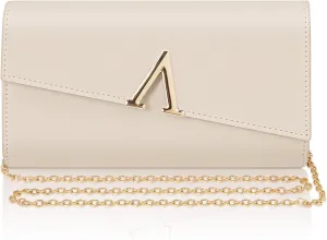 Larcenciel Nude Clutch Purses for Women, Fashion Envelope Evening Bags with 2 Chain Straps, Chic V-Shaped Metal Accent Party Bag, Faux Leather Ladies Handbag for Formal Events, Cocktail, Wedding, Prom