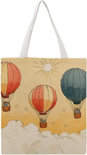 Large Capacity Shoulder Shopping Bag, Casual Canvas Handbags，Lightweight Tote Bags for Women, Breezy Hot Air Balloons-21