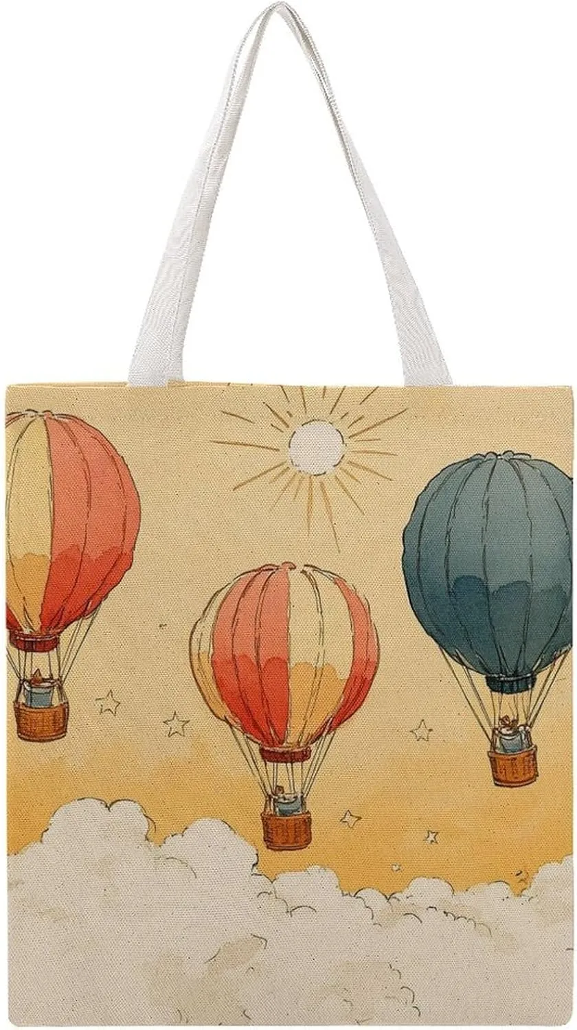 Large Capacity Shoulder Shopping Bag, Casual Canvas Handbags，Lightweight Tote Bags for Women, Breezy Hot Air Balloons-21