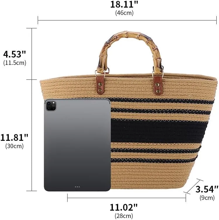 Large Capacity Tote Bag for Women Hand-Woven Straw Bag with Plastic Handle Woven Summer Tote Handbag Travel Beach