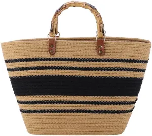 Large Capacity Tote Bag for Women Hand-Woven Straw Bag with Plastic Handle Woven Summer Tote Handbag Travel Beach