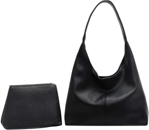 Large Slouchy Hobo Bags for Women, Vintage Soft Leather Shoulder Purse, 2024 Fall Ladies Tote Handbags with Wallet Set
