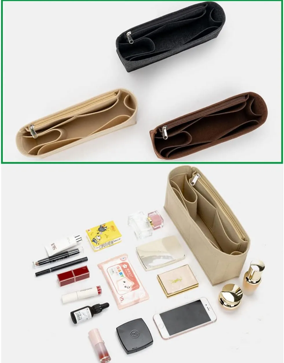 Lckaey for Handbags Herbag 31 organizer Purse Organizer insert 1011brown-26.5 * 7.5 * 13cm