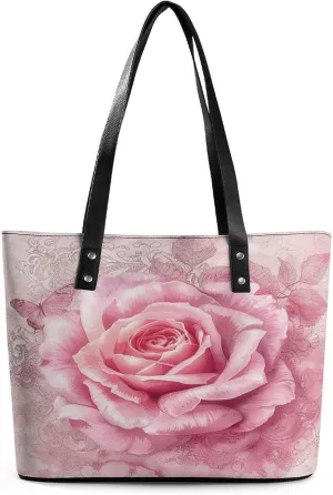Leather Purse For Women Elegance Delicate Peach Butterfly Printing Tote Bag Pu Purses Handbags For Work Travel Casual Use