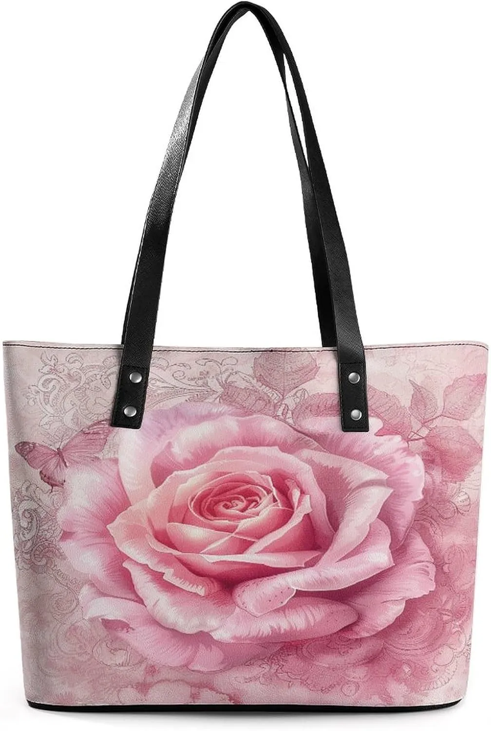 Leather Purse For Women Elegance Delicate Peach Butterfly Printing Tote Bag Pu Purses Handbags For Work Travel Casual Use
