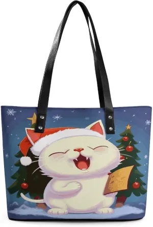 Leather Purse For Women Elegance Sing Christmas Carols Printing Tote Bag Pu Purses Handbags For Work Travel Casual Use