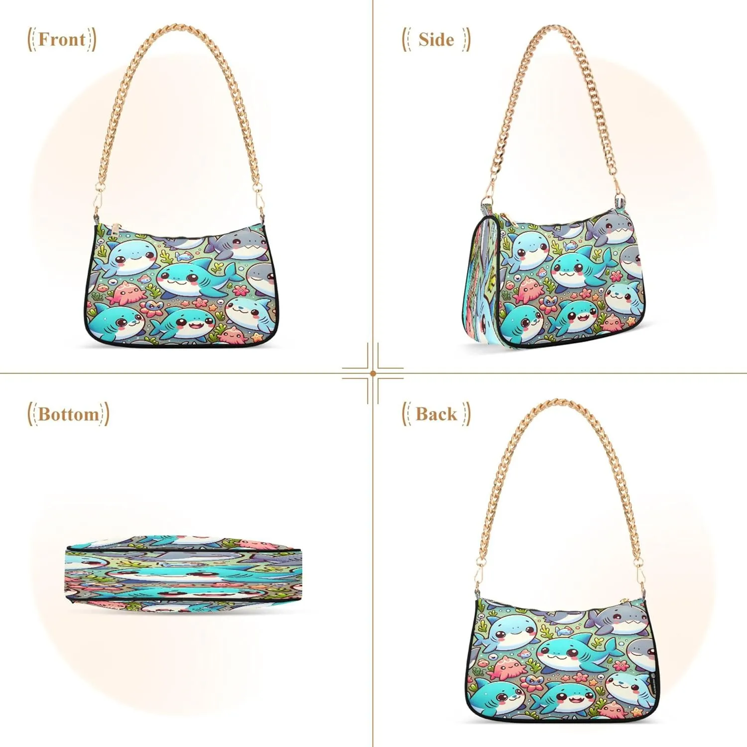Lemon Polka Dots Black Moon Purses Clutch Women Tote Handbags Printed Floral Shoulder Bag
