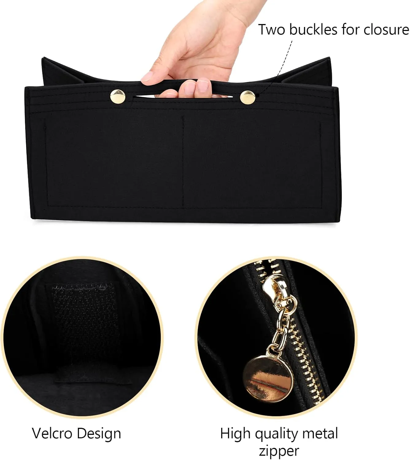 LEXSION Felt Purse Organizer Insert,Handbag Organizer with Detachalbe Zipper Pocket for ONTHEGO MM,3 Size 8034 Black Medium
