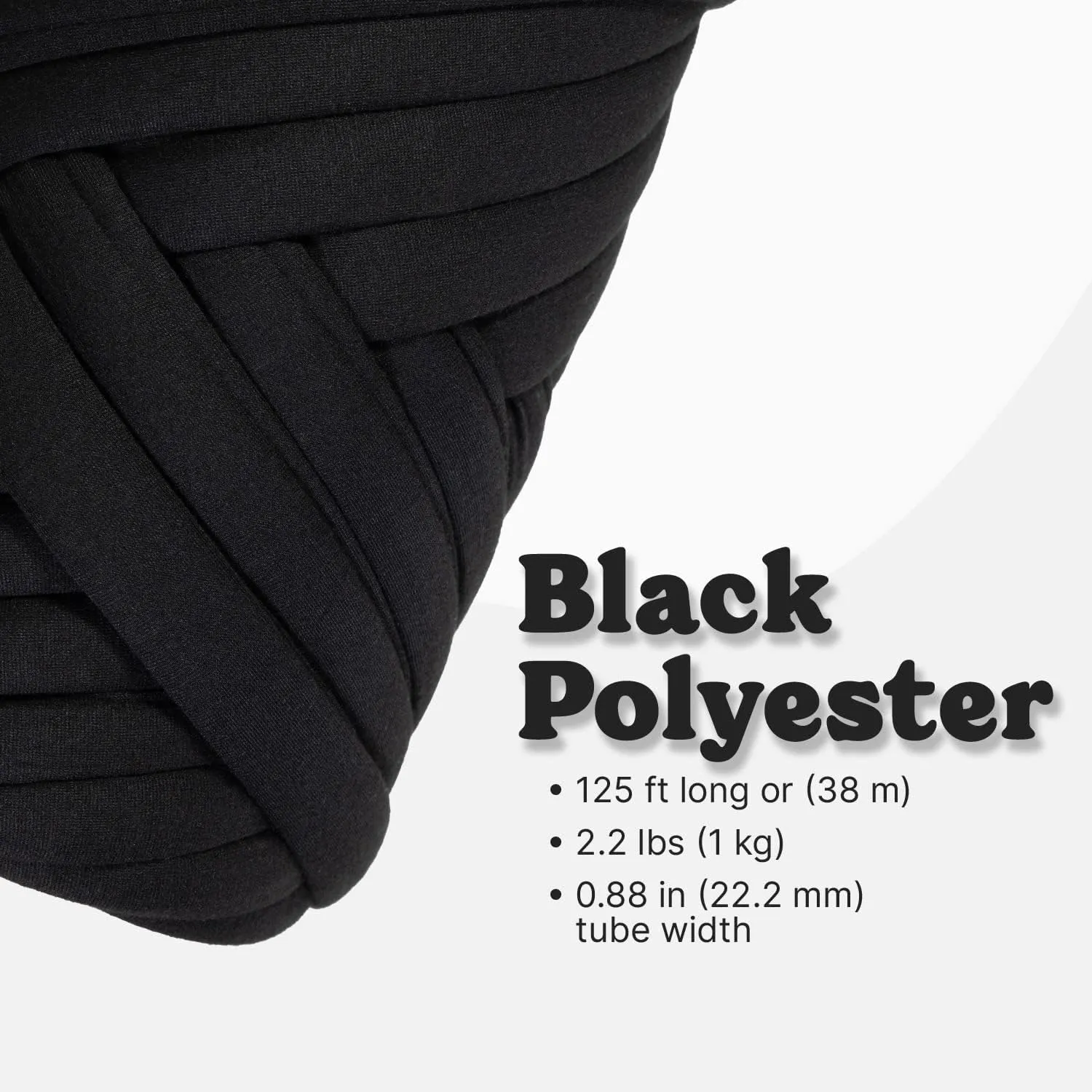 Light Weight Ultra Soft 2.2 LBS (1 kg) Chunky Yarn for Hand Knitting, Lush Polyester Fabric Tube Yarn to Make Handbags, Pillows, Blankets, Crafts (Black)