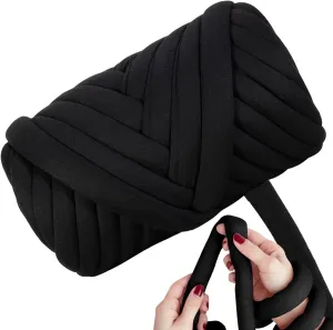 Light Weight Ultra Soft 2.2 LBS (1 kg) Chunky Yarn for Hand Knitting, Lush Polyester Fabric Tube Yarn to Make Handbags, Pillows, Blankets, Crafts (Black)