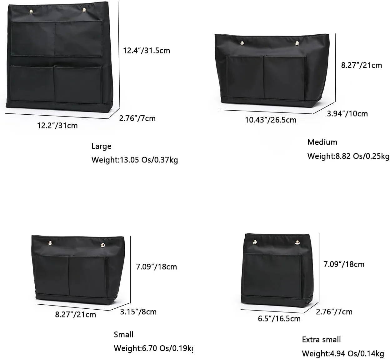 Lightweight Handbag Organizers Insert with Multiple Pockets - Handbag Organizer for Storage and Organization, Cosmetic Bag (Nylon-black,L)