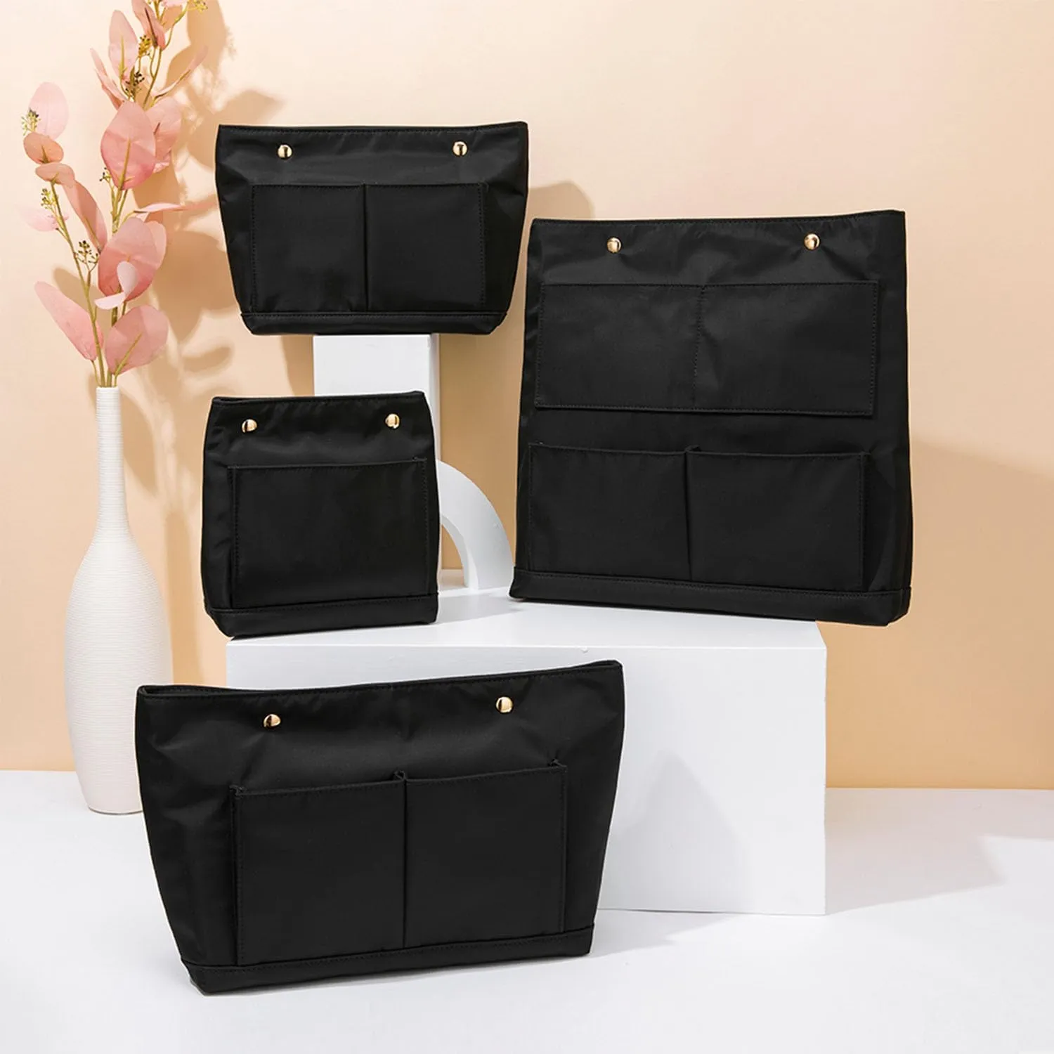 Lightweight Handbag Organizers Insert with Multiple Pockets - Handbag Organizer for Storage and Organization, Cosmetic Bag (Nylon-black,L)