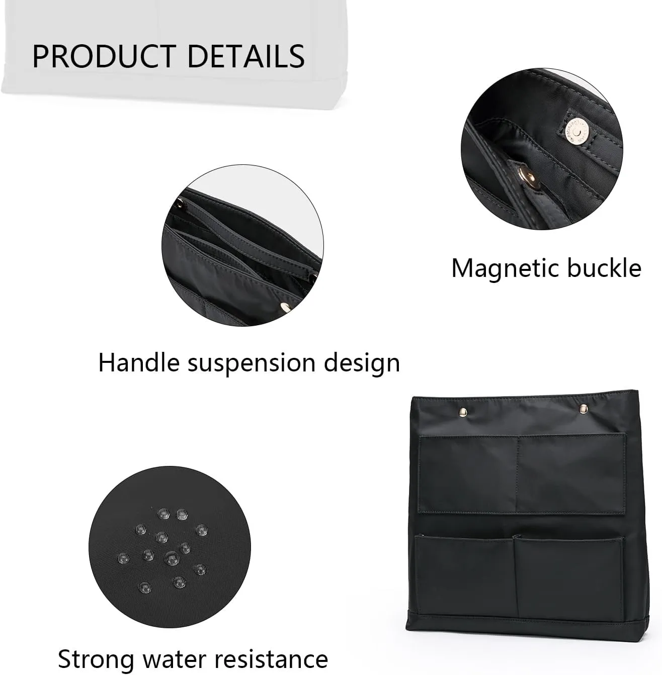 Lightweight Handbag Organizers Insert with Multiple Pockets - Handbag Organizer for Storage and Organization, Cosmetic Bag (Nylon-black,L)