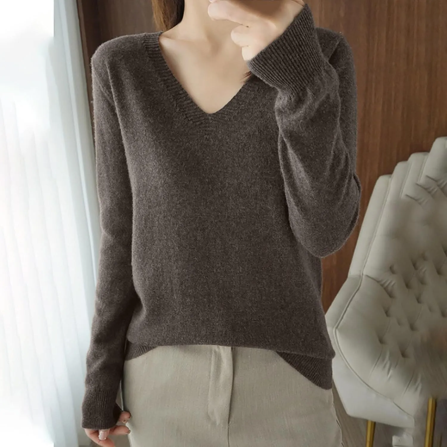 Lightweight Sweaters for Teen Girls Cute Sexy Long Sleeve v Neck Womens Pullover Sweater Loose Soft Tunic Tops