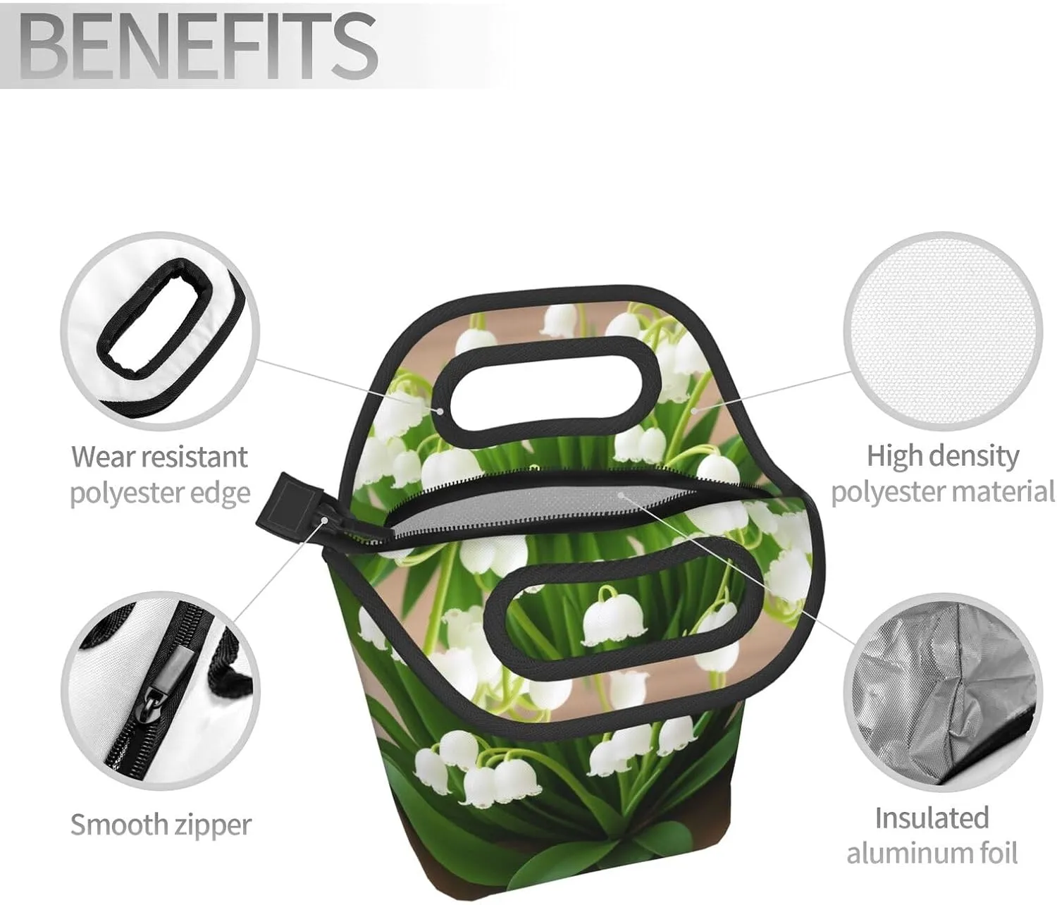 Lilies Of The Valley Lunch Bag Insulated Reusable Small Lunch Bag Soft Lunch Tote Bag For Work Travel Picnic