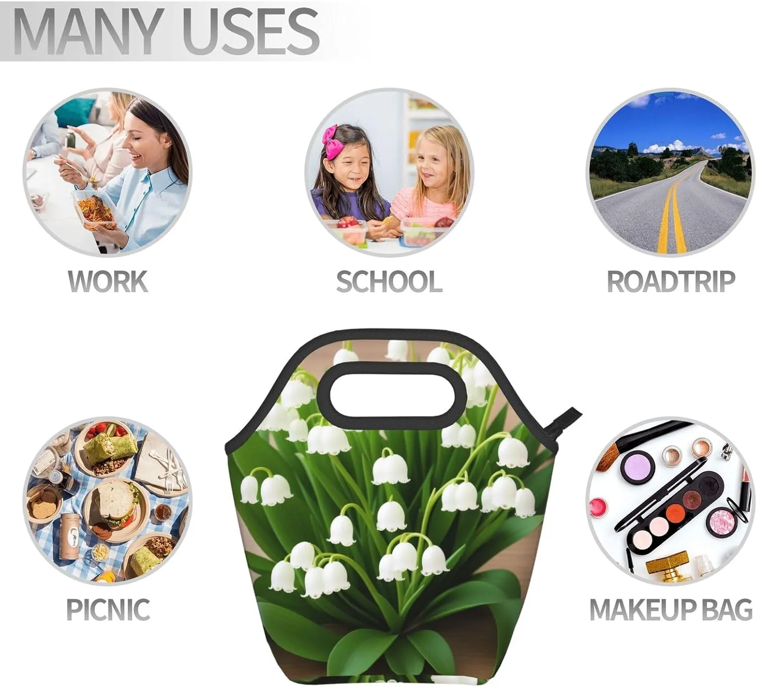 Lilies Of The Valley Lunch Bag Insulated Reusable Small Lunch Bag Soft Lunch Tote Bag For Work Travel Picnic