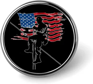 Lineman American Flag Round Lapel Pin Personalized Brooch Pin Badge Jewelry for Shirt Jacket Hat Decor