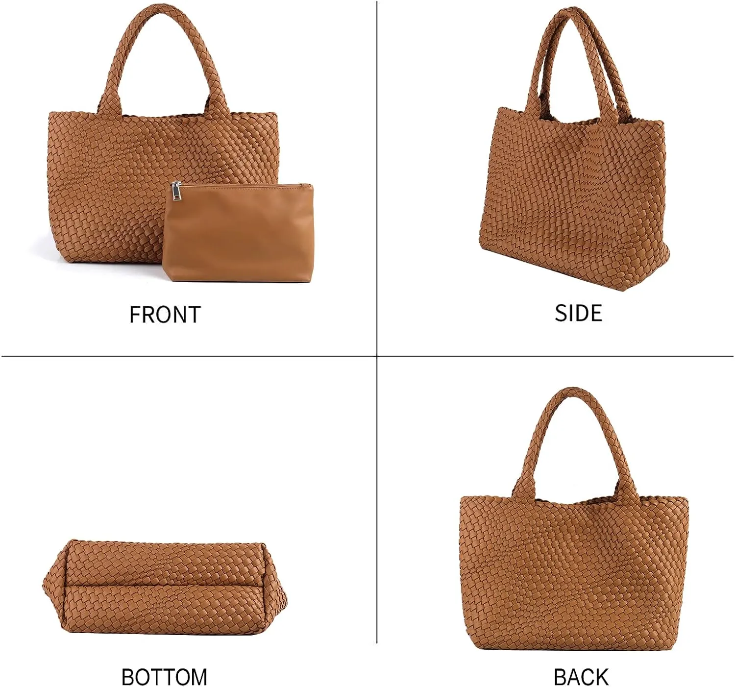 LMKIDS Woven Bag for Women, Vegan Leather Tote Bag Large Summer Beach Travel Handbag and Purse Retro Handmade Shoulder Bag