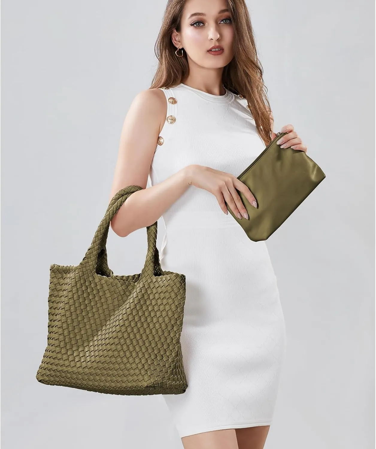 LMKIDS Woven Bag for Women, Vegan Leather Tote Bag Large Summer Beach Travel Handbag and Purse Retro Handmade Shoulder Bag