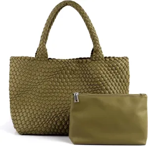 LMKIDS Woven Bag for Women, Vegan Leather Tote Bag Large Summer Beach Travel Handbag and Purse Retro Handmade Shoulder Bag