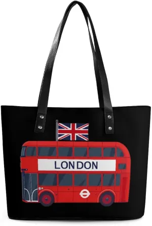 London Double Decker Bus Printed Purses and Handbags for Women Vintage Tote Bag Top Handle Ladies Shoulder Bags for Shopping Travel