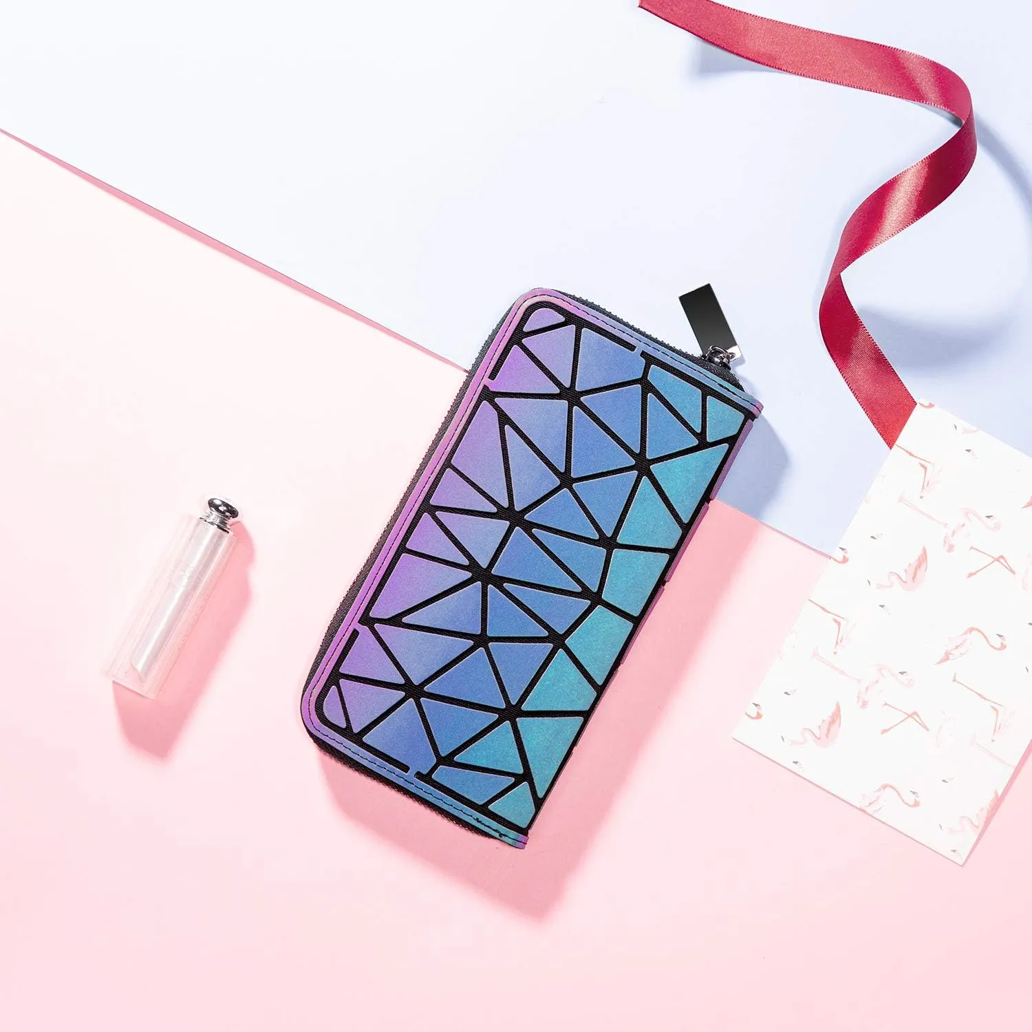 LOVEVOOK Geometric Luminous Purses and Handbags for Women Holographic Reflective Crossbody Bag Wallet