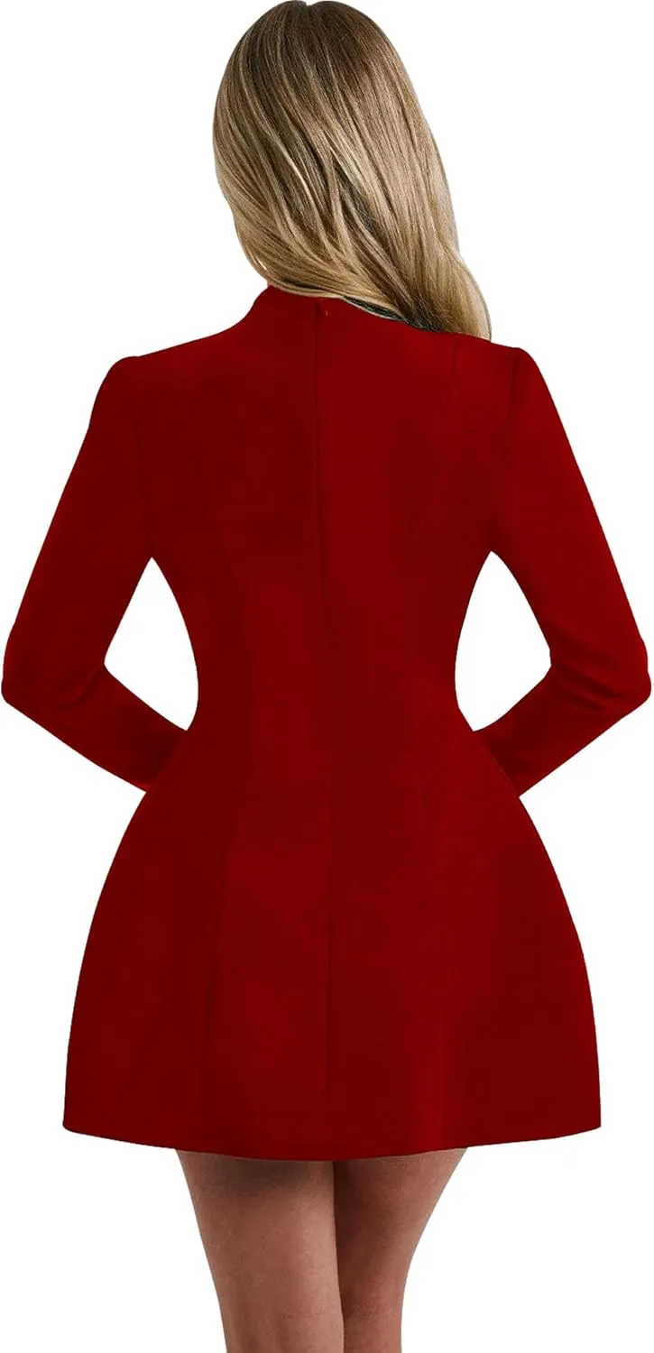 LuFeng Women's Long Sleeve Sexy Deep V Neck Zipper A-line Mini Dress Hollow Bodycon Night Out Party Dress