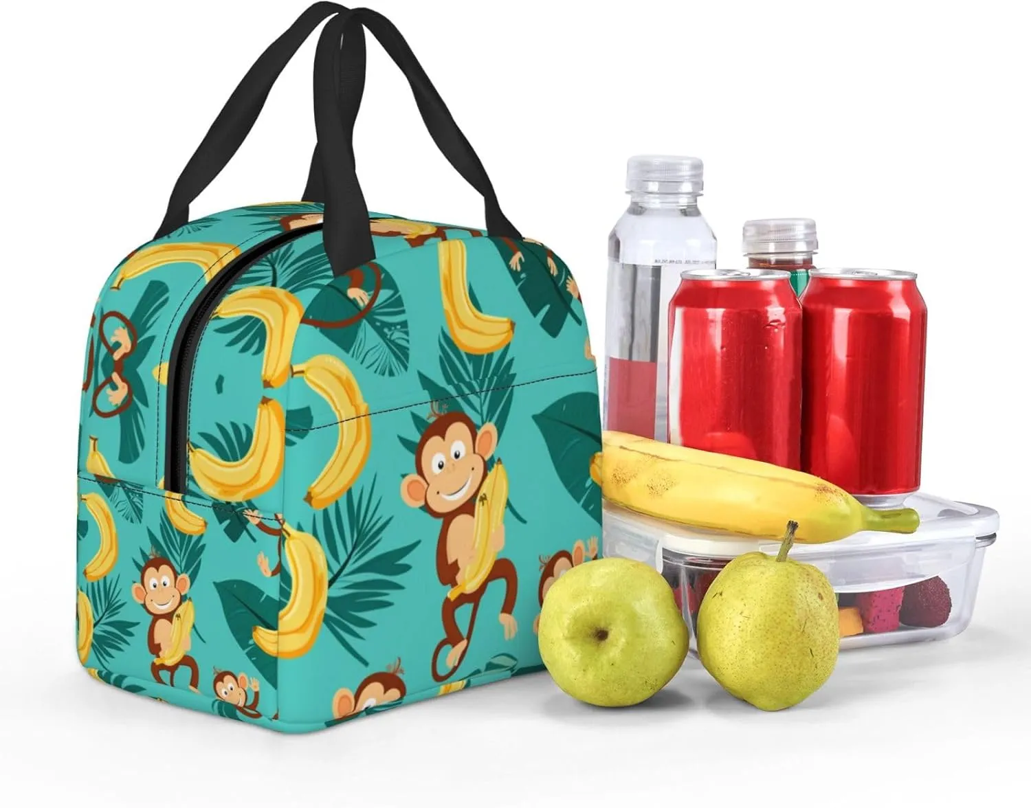 Lunch Bag for Women Men Reusable Insulated Lunch Box, Cute Monkey With Banana Tropical Jungle Handbags Case High Capacity for Work, Travel, Outdoor