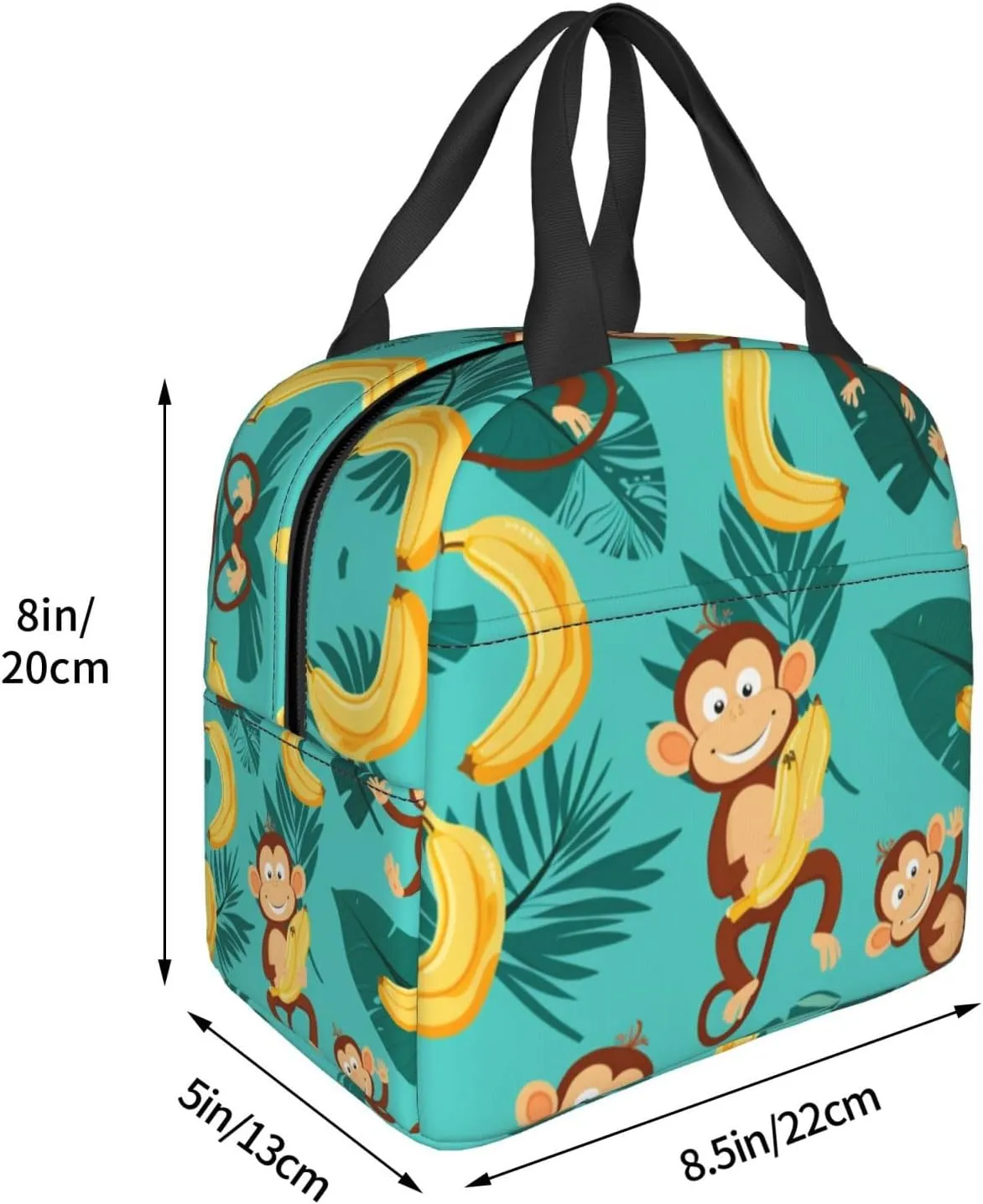 Lunch Bag for Women Men Reusable Insulated Lunch Box, Cute Monkey With Banana Tropical Jungle Handbags Case High Capacity for Work, Travel, Outdoor