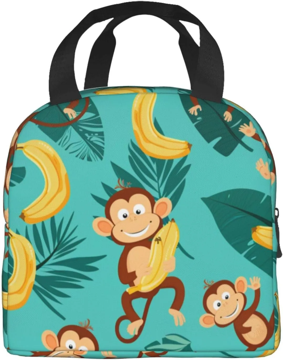 Lunch Bag for Women Men Reusable Insulated Lunch Box, Cute Monkey With Banana Tropical Jungle Handbags Case High Capacity for Work, Travel, Outdoor