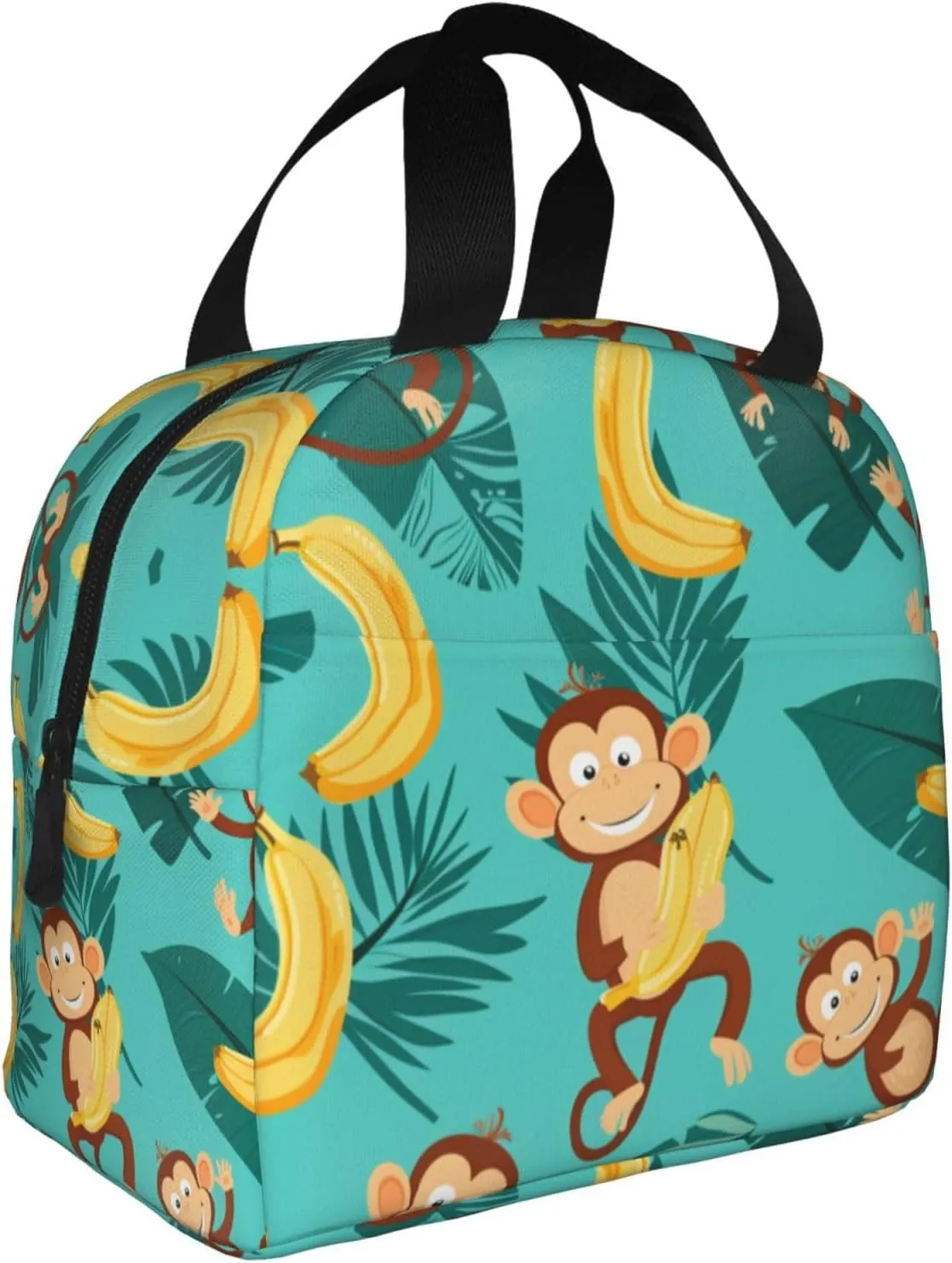 Lunch Bag for Women Men Reusable Insulated Lunch Box, Cute Monkey With Banana Tropical Jungle Handbags Case High Capacity for Work, Travel, Outdoor