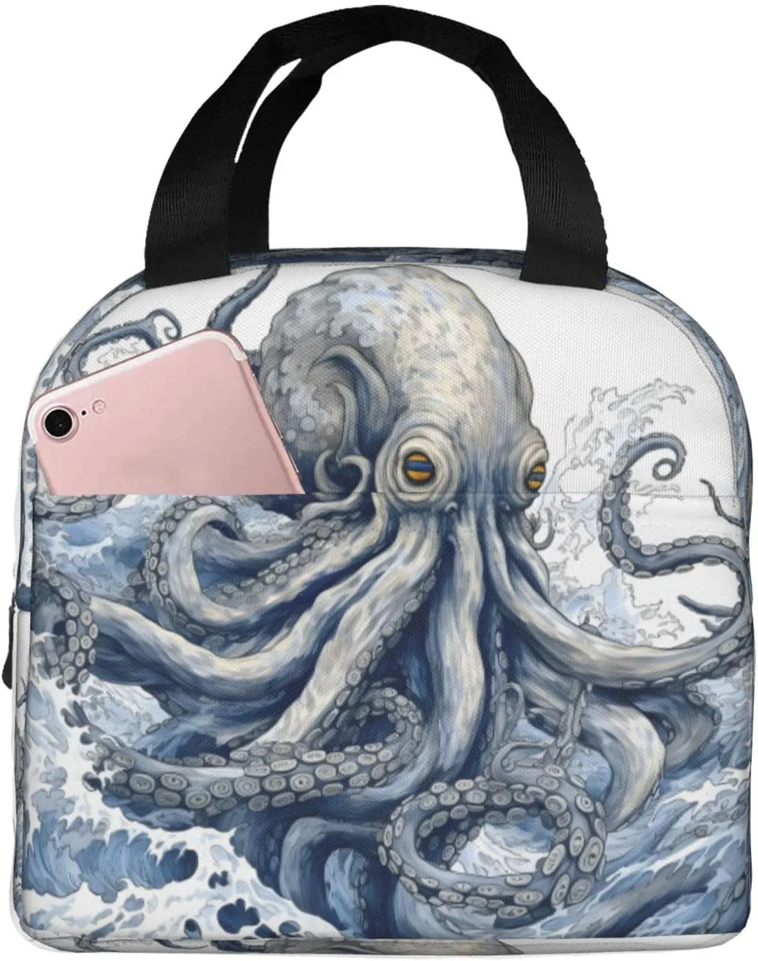 Lunch Bag for Women Men Reusable Insulated Lunch Box, Fantasy Sea World Adventure Kraken Octopus Monster Handbags Case High Capacity for Work, Travel, Outdoor