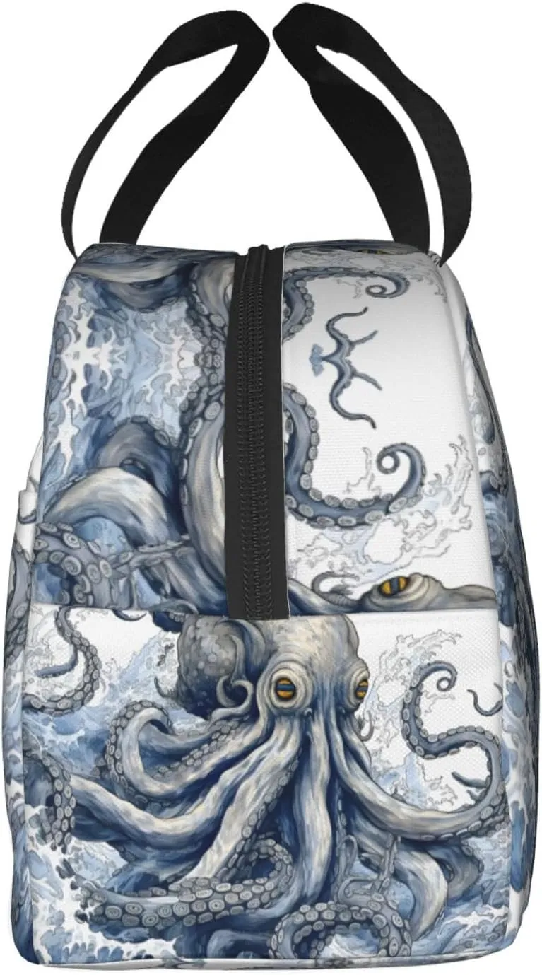 Lunch Bag for Women Men Reusable Insulated Lunch Box, Fantasy Sea World Adventure Kraken Octopus Monster Handbags Case High Capacity for Work, Travel, Outdoor