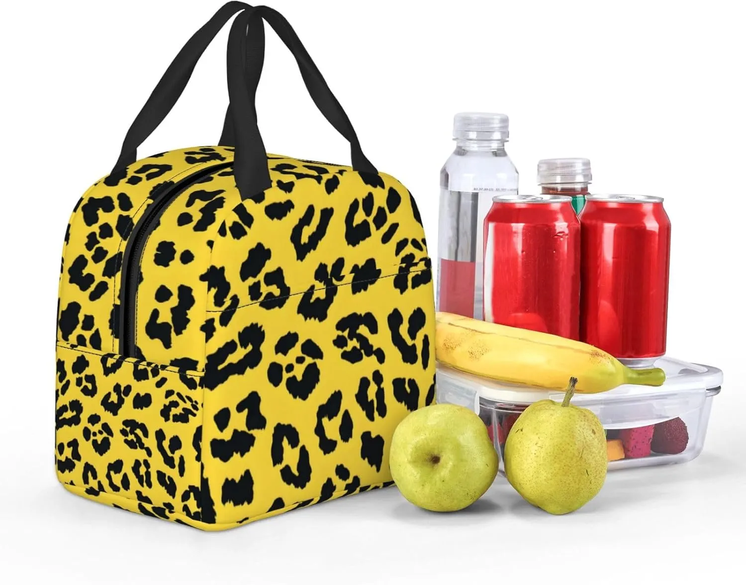 Lunch Bag for Women Men Reusable Insulated Lunch Box, Leopard Print Yellow Background Handbags Case High Capacity for Work, Travel, Outdoor