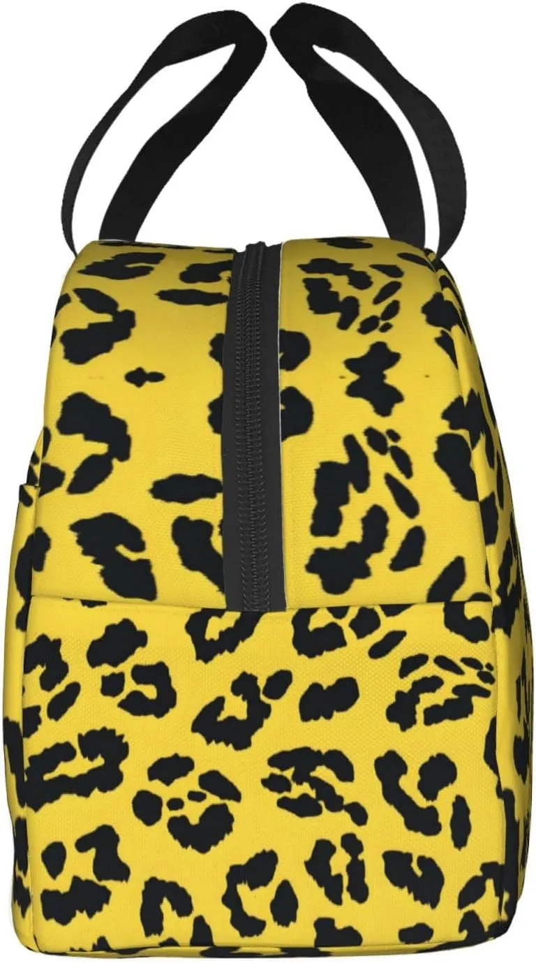 Lunch Bag for Women Men Reusable Insulated Lunch Box, Leopard Print Yellow Background Handbags Case High Capacity for Work, Travel, Outdoor