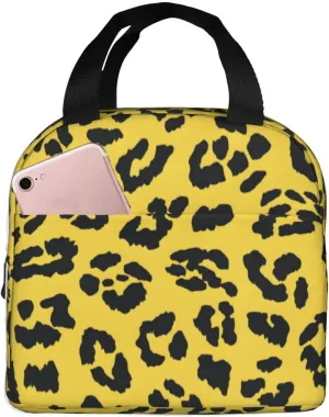 Lunch Bag for Women Men Reusable Insulated Lunch Box, Leopard Print Yellow Background Handbags Case High Capacity for Work, Travel, Outdoor