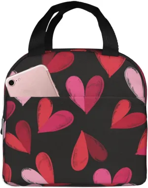 Lunch Bag for Women Men Reusable Insulated Lunch Box, Pink Heart Sweet Love Romantic Handbags Case High Capacity for Work, Travel, Outdoor
